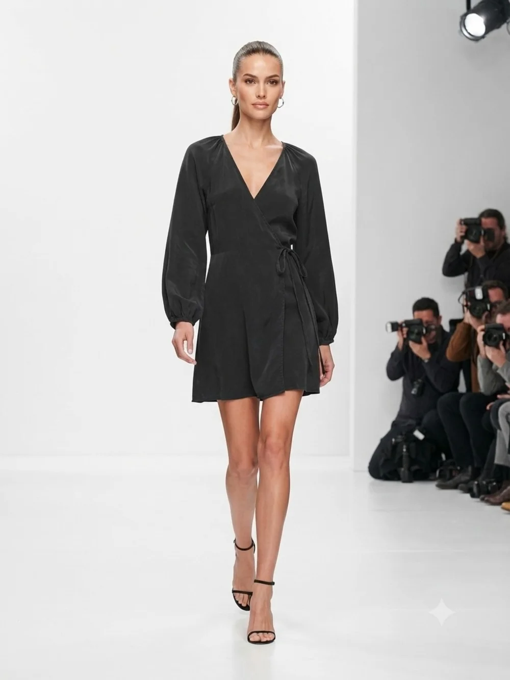 J.Crew Black Silk-Touch Lyocell Wrap Mini Dress Size S Long Sleeve V-Neck